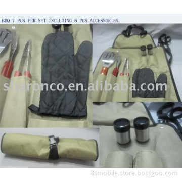 BBQ set 7pcs per set with an apron,glove,salt,pepper shaker at best price